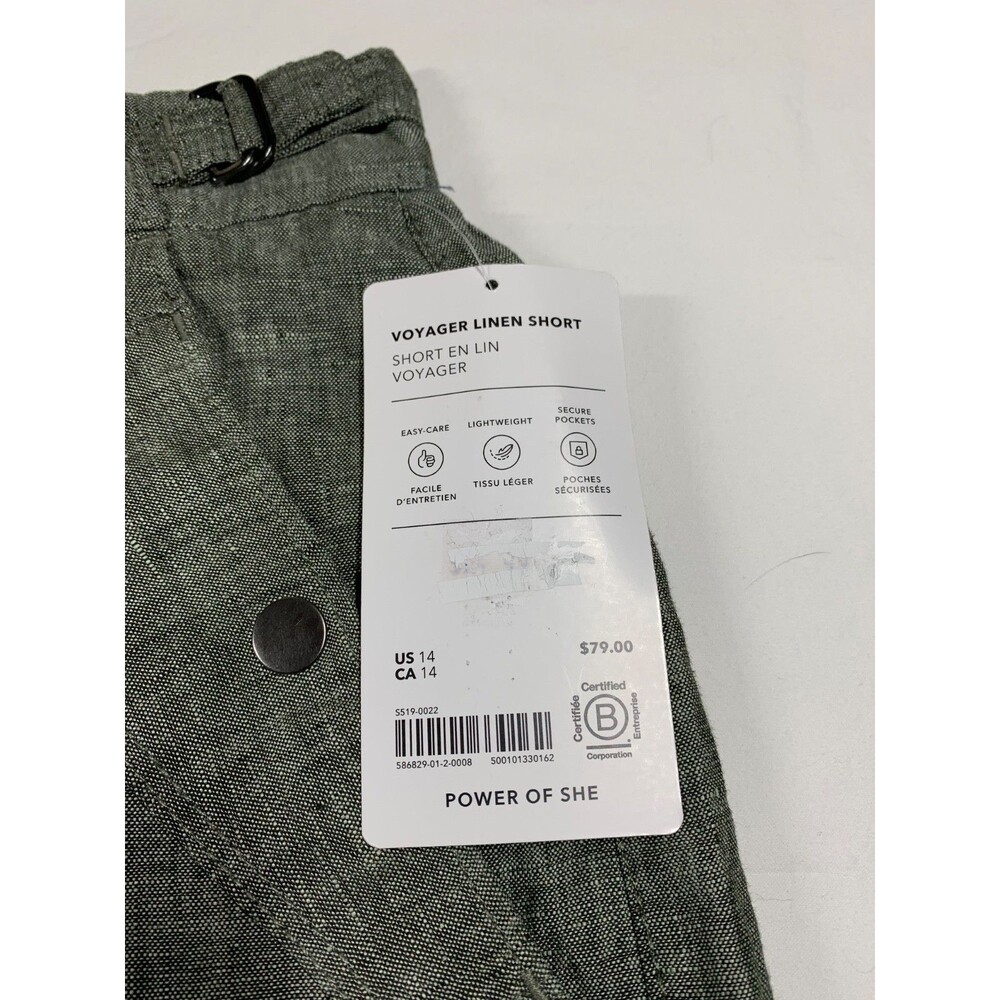 Athleta Voyager 100% Linen Green Shorts Women’s 14 Slim Fit Coastal Beach NWT - Picture 7 of 8